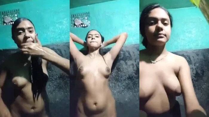 Hot Bengali Village Girl Taking Bath In Bathroom HD